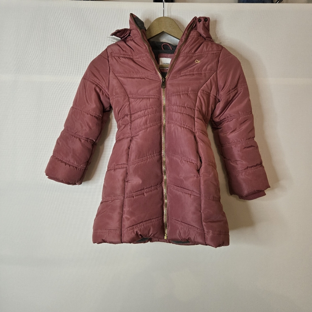 Calvin Klein Girl's Size 6 Dusty pink zipper front hooded puffer jacket